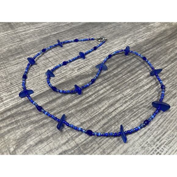 Vintage Handmade Cobalt Blue Natural Sea Glass Beach Necklace 23” Sterling 925 - Picture 6 of 7